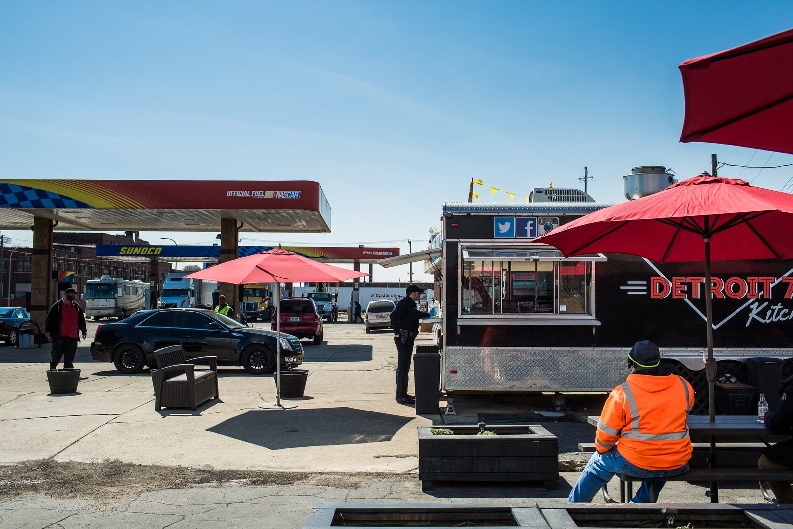The original Detroit 75 Kitchen food trailer in the family truck stop lot on Fort Street, 2014